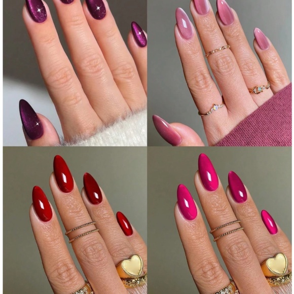 Y2K Long Almond Aesthetic Blood-Red Crystal Cat Eye Acrylic Reusable Nails - Picture 2 of 7